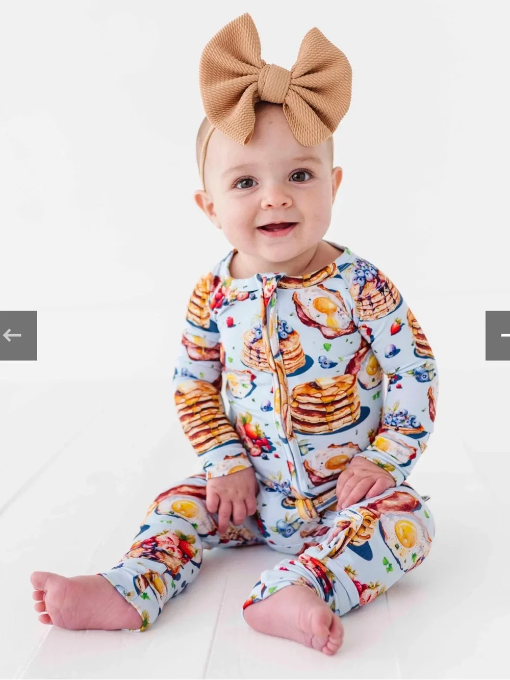 BUMS & ROSES sz 2T Bamboo Pancakes/Bacon Breakfast One-Piece Zip Footie Pjs